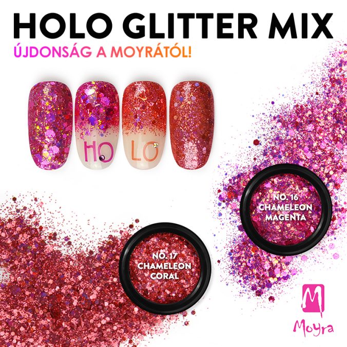 Újdonságok! Moyra Holo Glitter Mix No. 16 Kaméleon magenta, No. 17 Kaméleon korall